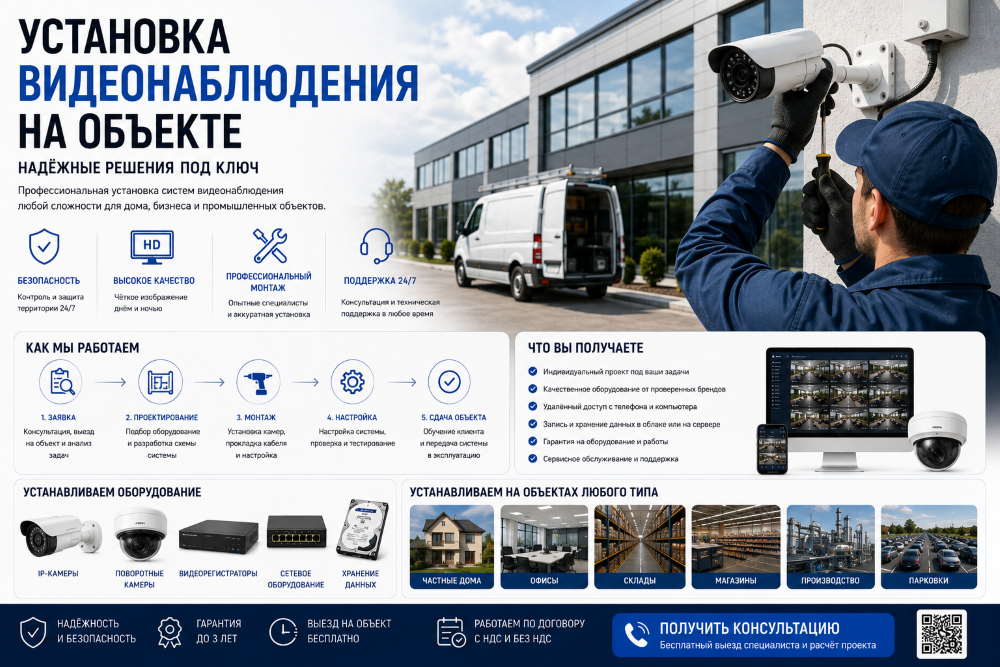 Установка видеонаблюдения на объекте